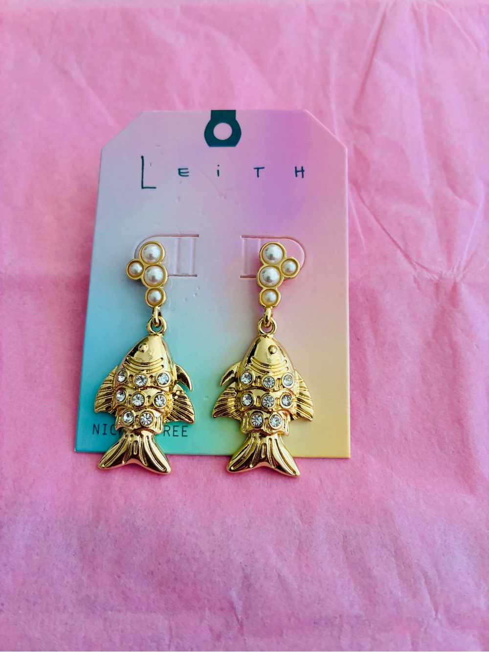 Leith Gold Fish Drop Earrings with Pearl Accent